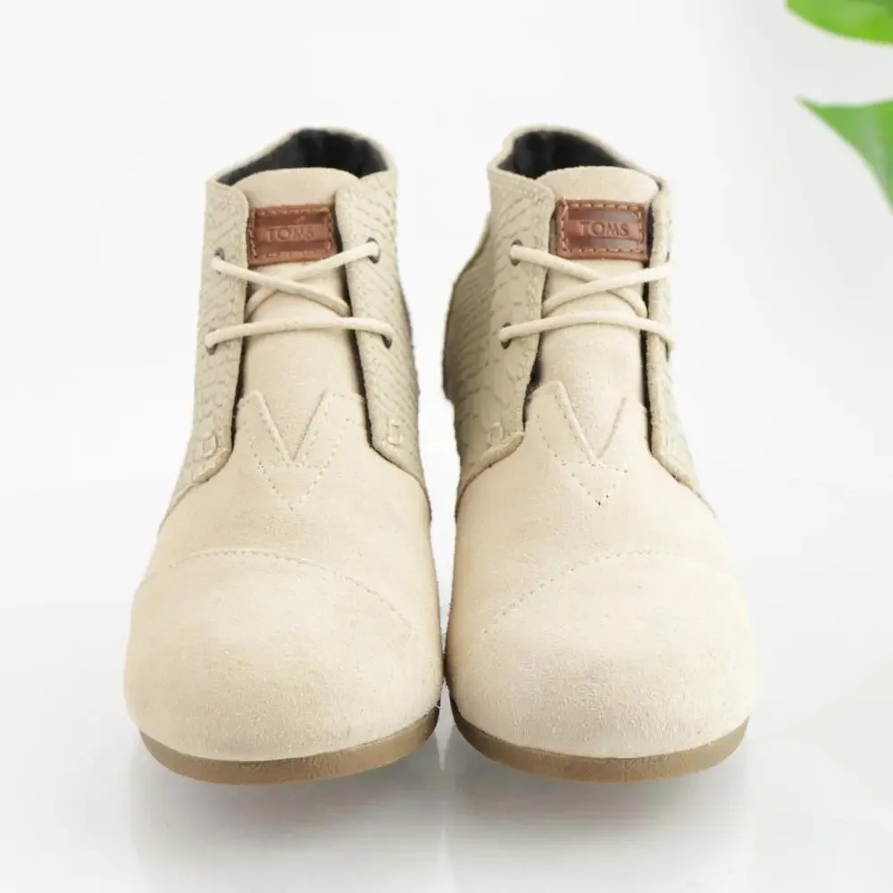 Toms Womens Desert Boots Size 9.5 Warm White‎ Suede Python Wedge Lace Up Booties